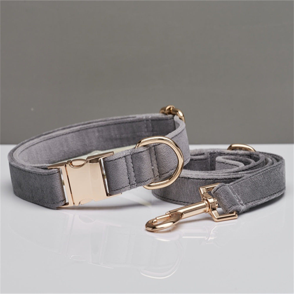Grey velvet dog collar and matching lead