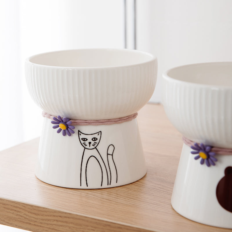 Simple Footed Ceramic Water Bowl for Cats & Small Dogs