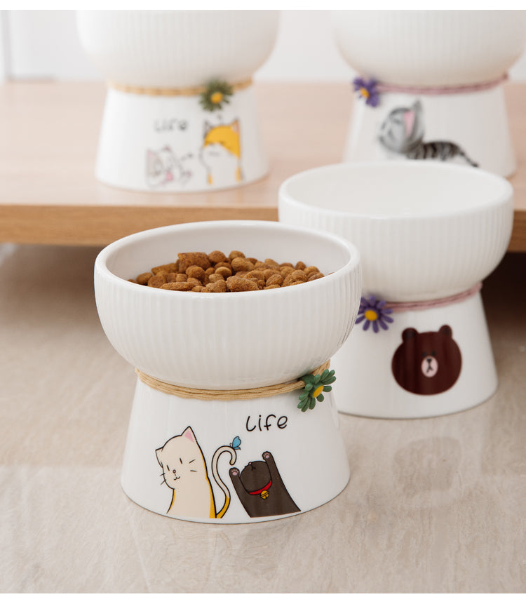Simple Footed Ceramic Water Bowl for Cats & Small Dogs