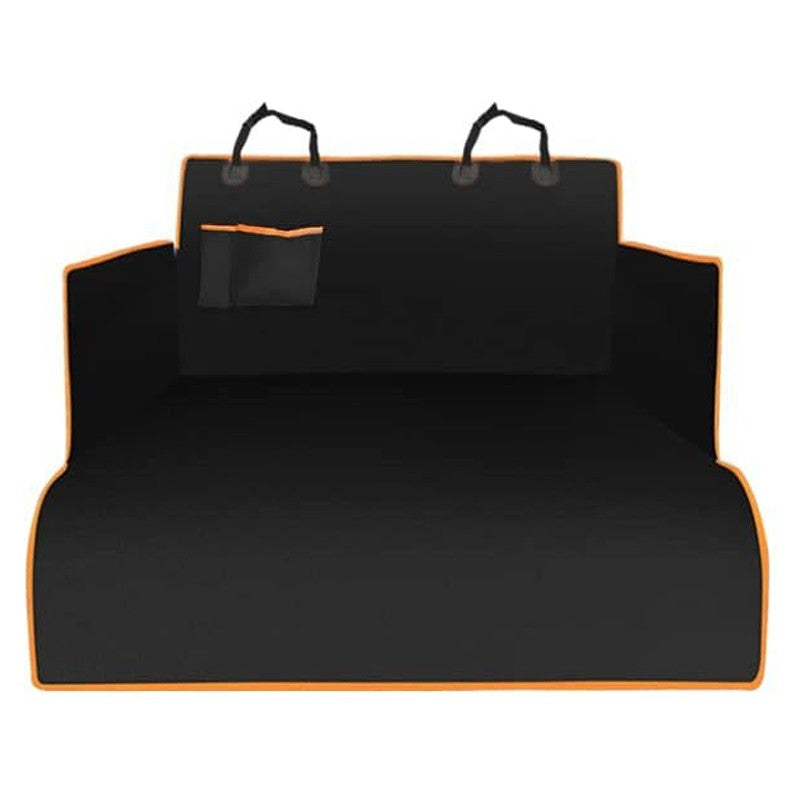 Black dog boot liner with orange edging and side flaps