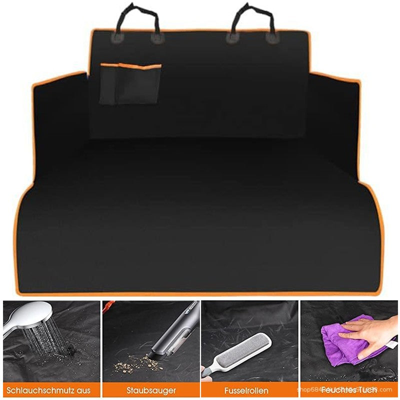 Black waterproof boot liner with orange trim, headrest straps and a mesh pocket