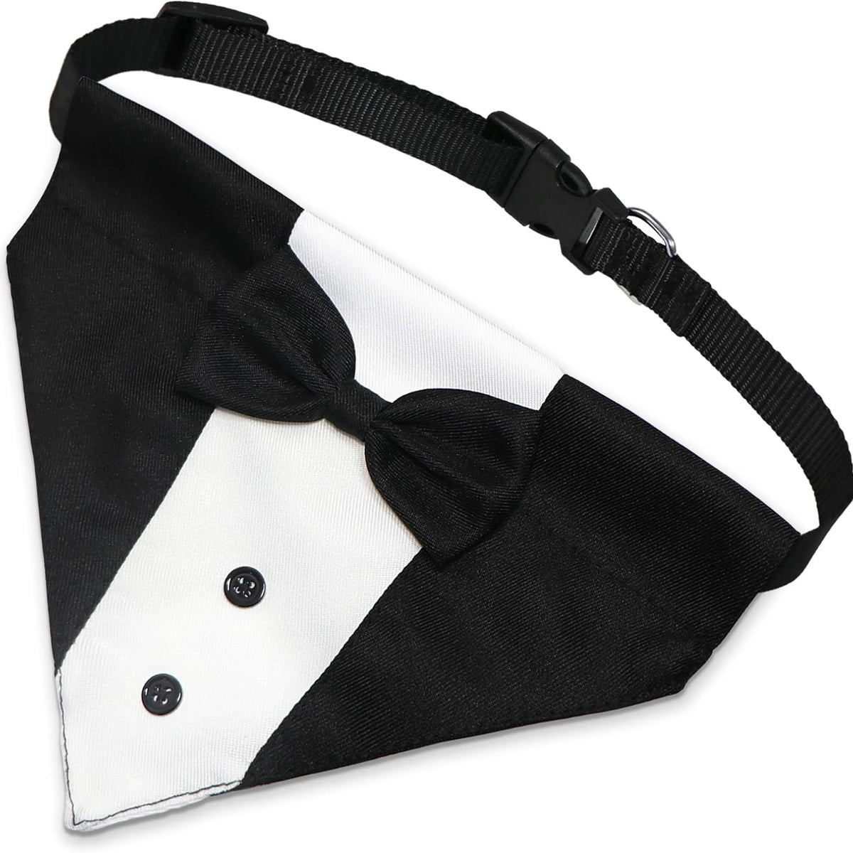 Black tuxedo bandana collar with bow tie and white shirt front