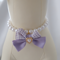 Lavender Pearl Pet Necklace with Bow & Heart Charm – For Small Dogs & Cats