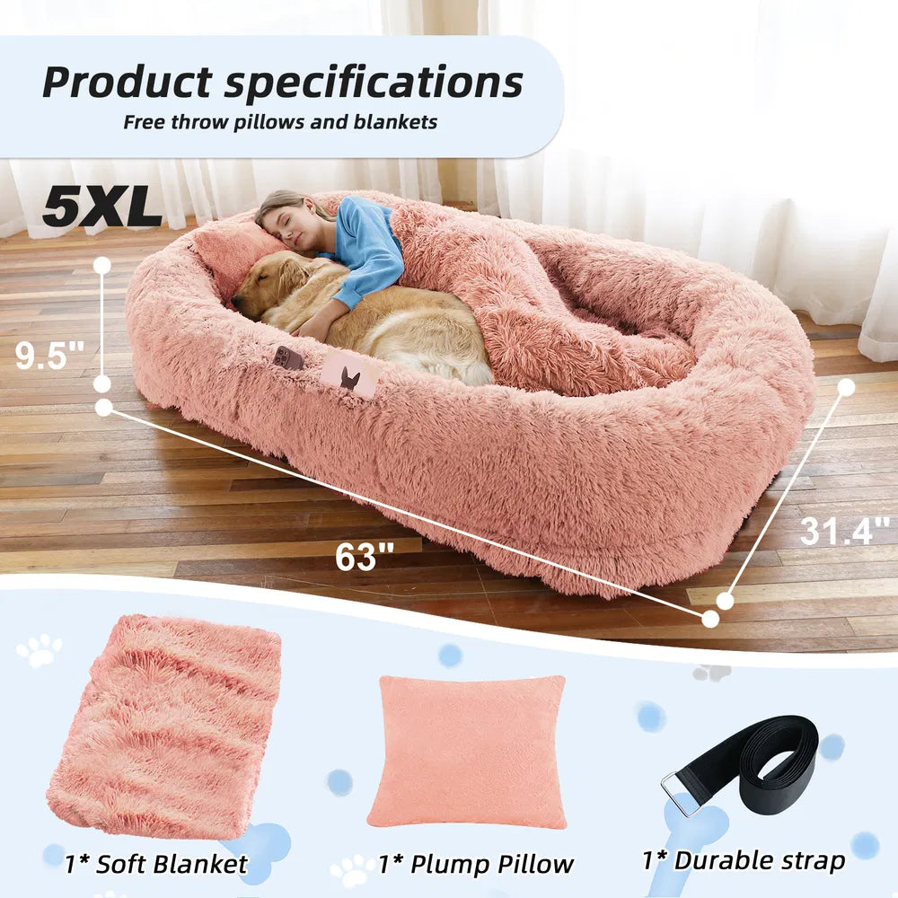 Pink giant dog bed, 5XL approx. 160 x 80 x 24cm, with blanket, pillow and strap