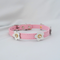 Pink Flower Dog Collar – Adjustable Faux Leather Collar for Small Dogs