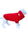 Cherry red wool dog jumper on a white dog mannequin