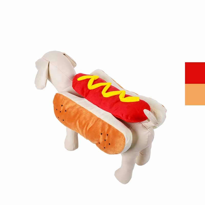 Side view of the hot dog dog costume on a mannequin