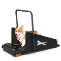 Corgi walking on a black foldable dog treadmill with tall side panels