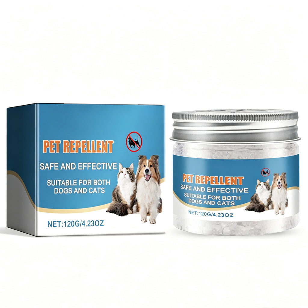 Box and jar of 120g eucalyptus and mint scent gel for dogs and cats