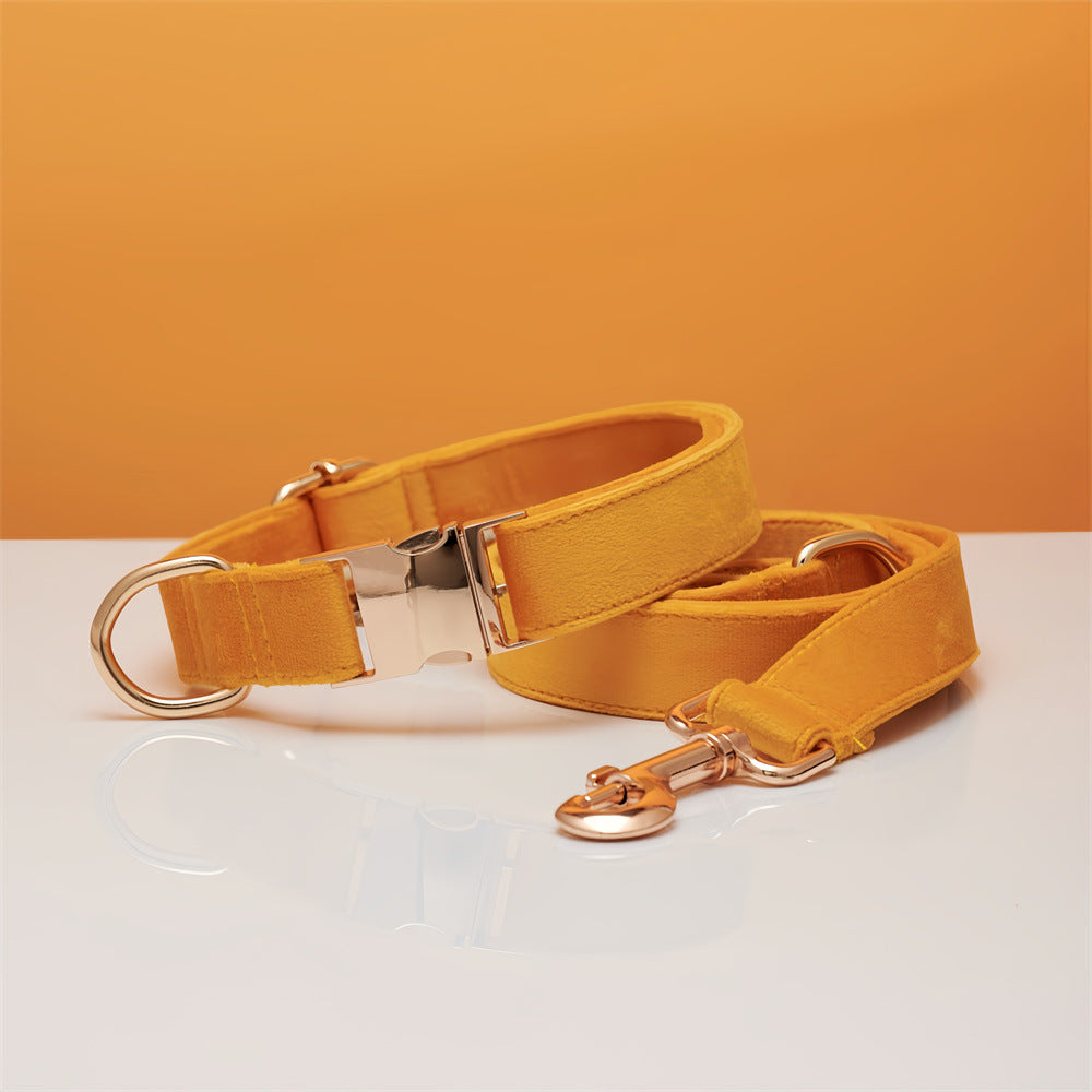 Yellow velvet dog collar and matching lead