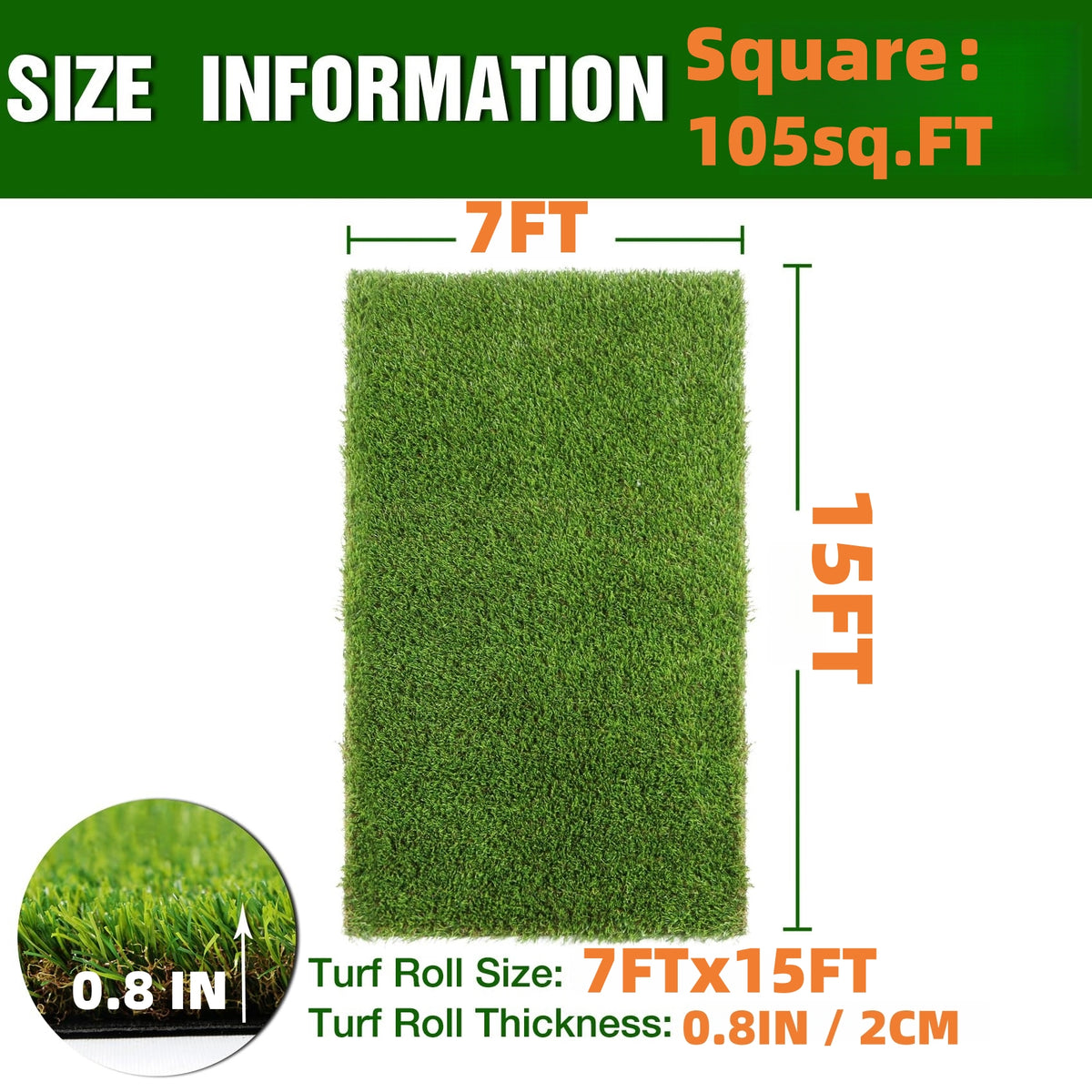Artificial grass roll size guide with 20mm pile