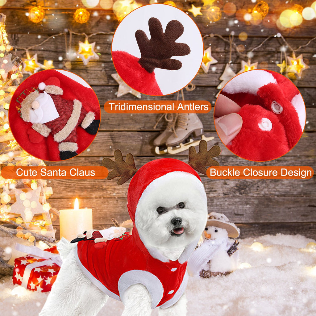 Close-ups of the 3D antlers, Santa back design and button closure