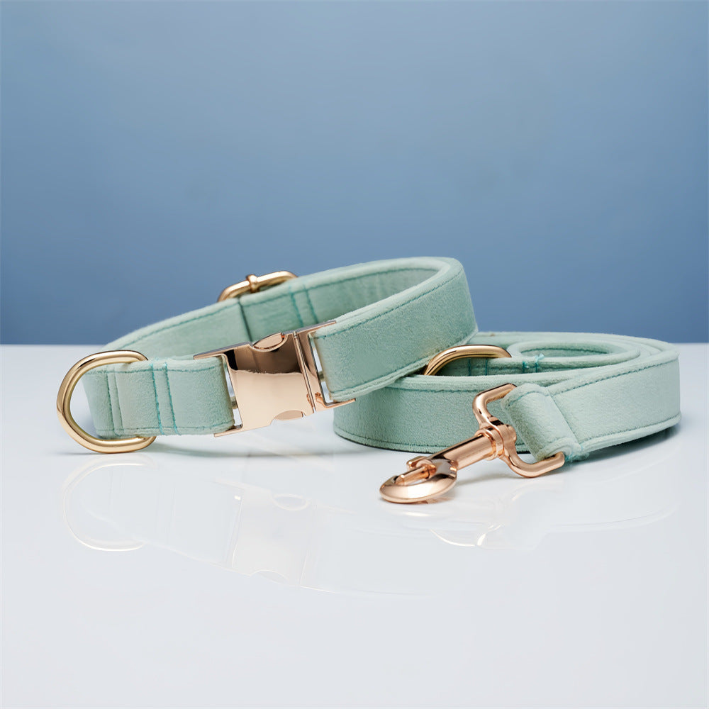 Cyan velvet dog collar and matching lead