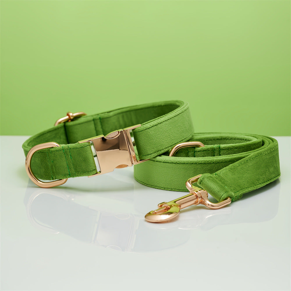 Green velvet dog collar and matching lead