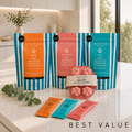 Pawer Water Wellness Bundle: three striped pouches, sticks and a pink silicone treat mould