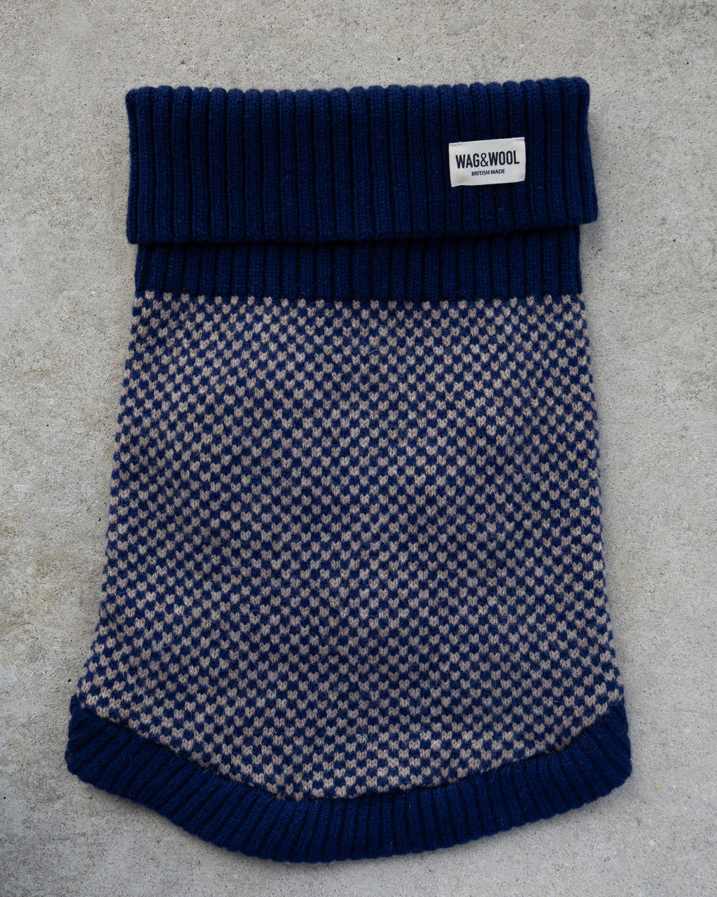 Navy Check Merino Dog Jumper – Soft Lambswool