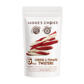 Judge's Choice Cheese & Tomato Twisters 6 pack pouch with red and white twist illustration