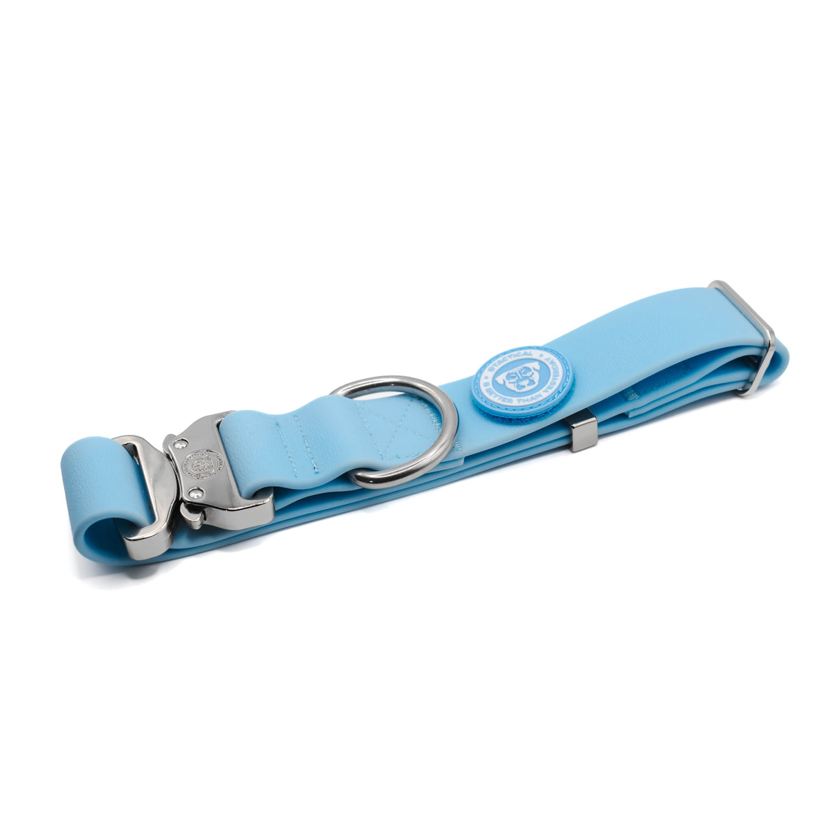 BTactical 4cm pastel blue waterproof PVC dog collar with metal tactical buckle and D-ring