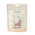 Gizzls Golden Bones 100g peach-banded treat pouch with illustrated puppy