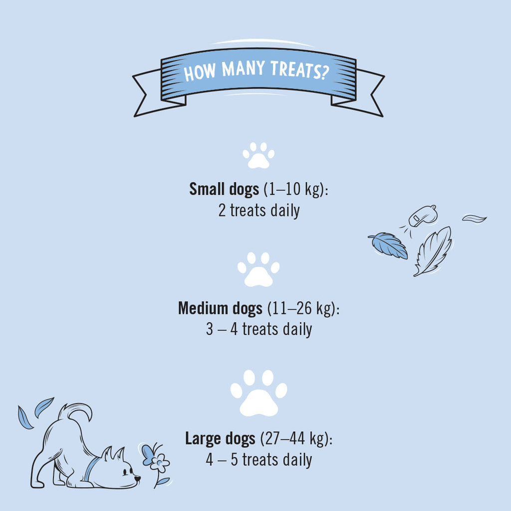 Gizzls Gut Support feeding guide card for small, medium and large dogs