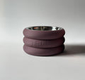 Rings Raised Dog Bowl Stand 9cm in mauve with embossed name and stainless steel bowl