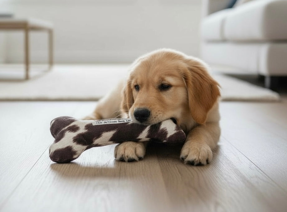 Handmade Squeaky Dog Bone Toy – Soft Fabric Plush, 2 Sizes