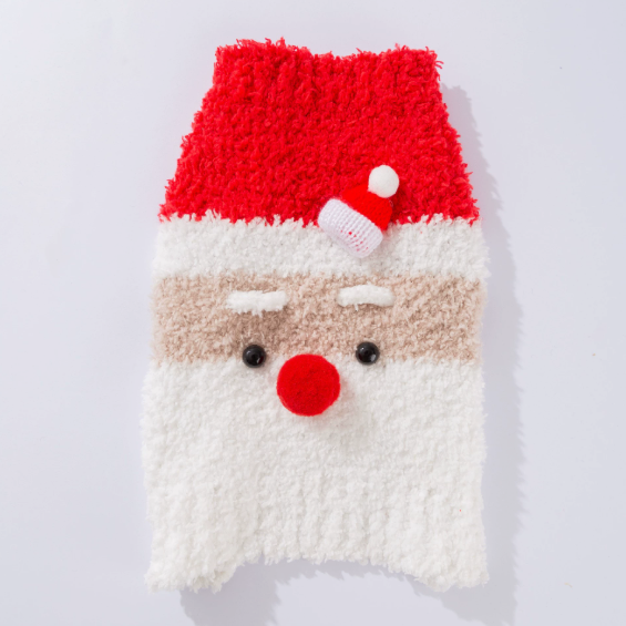 Fuzzy Santa dog jumper with 3D Santa face and pom-pom nose