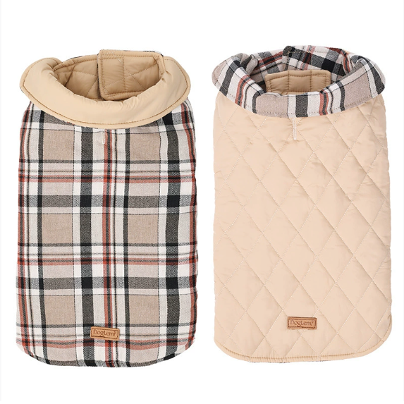 Reversible Plaid Winter Dog Coat – Water-Resistant Padded Jacket