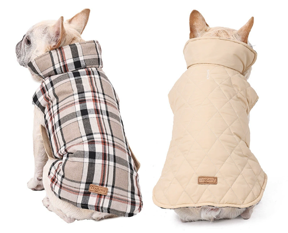 Reversible Plaid Winter Dog Coat – Water-Resistant Padded Jacket