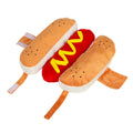 Hot dog costume laid flat with straps open