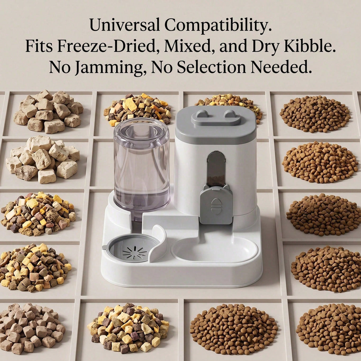 Pet feeder works with freeze-dried, mixed and dry kibble