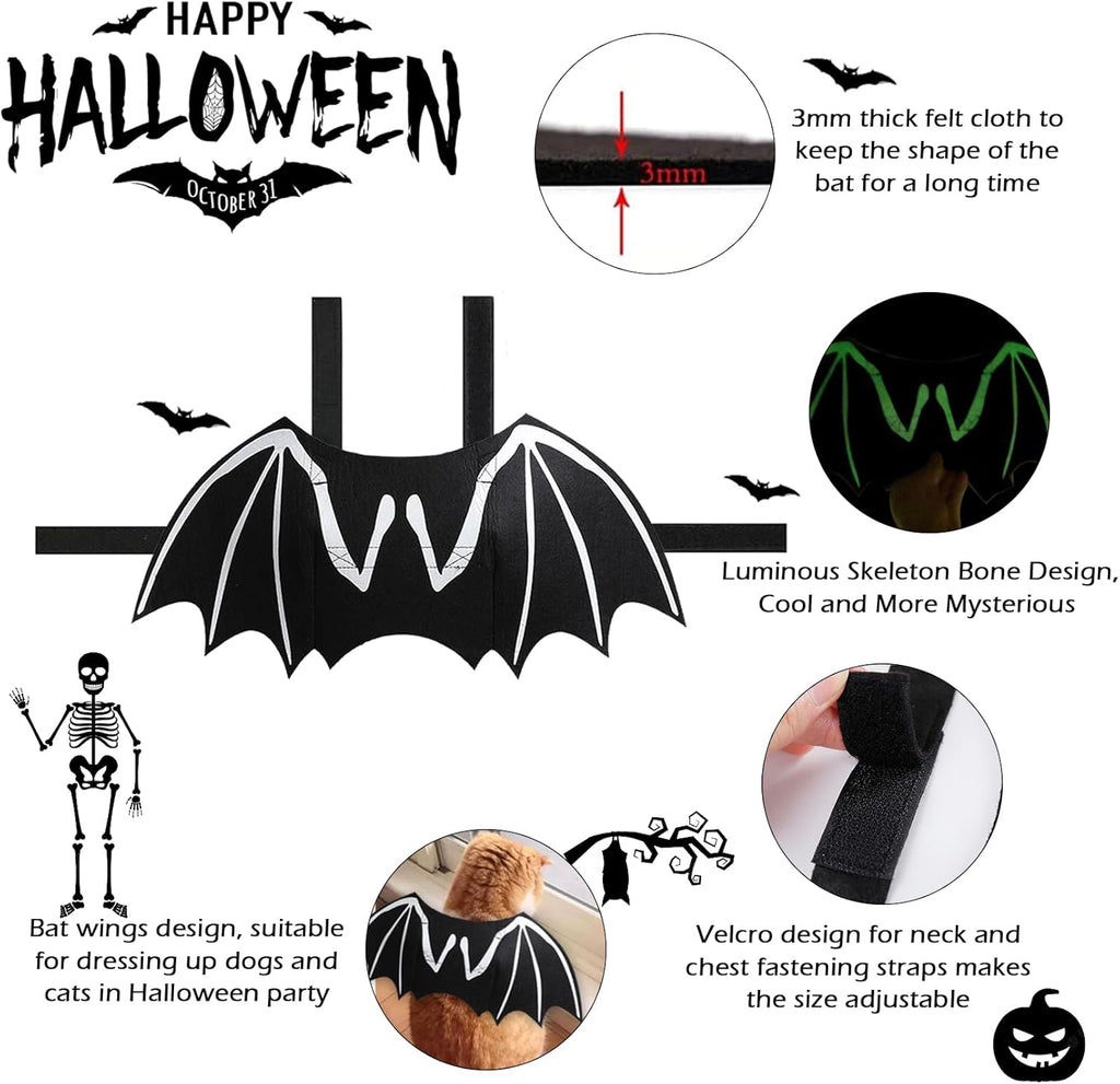 Bat wings features: 3mm felt, glowing bones and adjustable straps