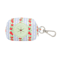 Eden's Orchard poop bag holder with red apples on blue stripes and silver clip