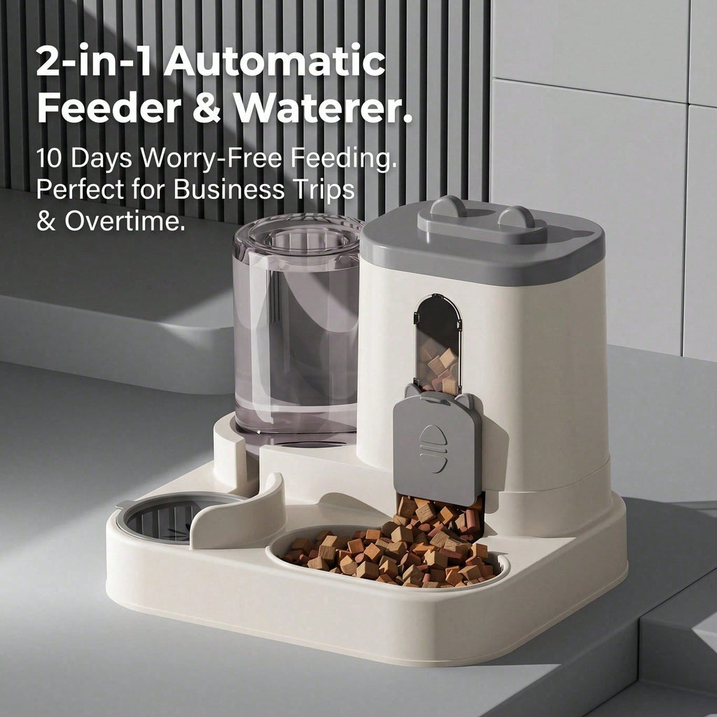 2-in-1 automatic pet feeder and waterer, grey lid shown