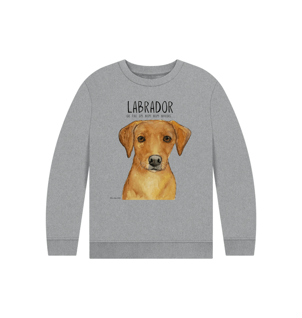 Athletic grey kids' sweatshirt printed with a fox red Labrador and Labrador lettering