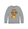Athletic grey kids' sweatshirt printed with a fox red Labrador and Labrador lettering