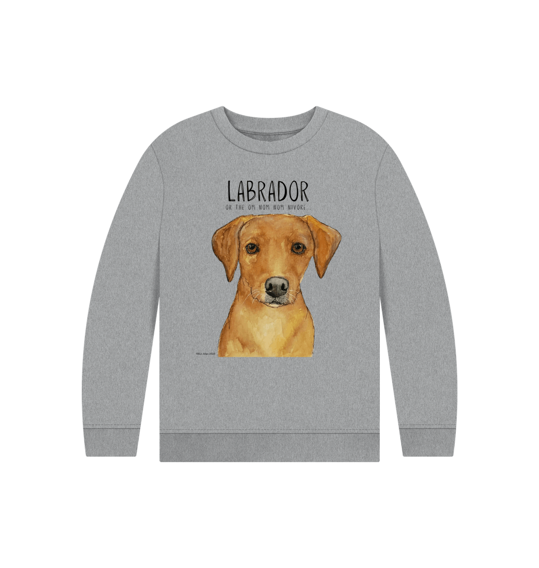 Athletic grey kids' sweatshirt printed with a fox red Labrador and Labrador lettering