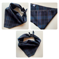 Judge's Choice Dog Bandana in blue check, tied and laid flat