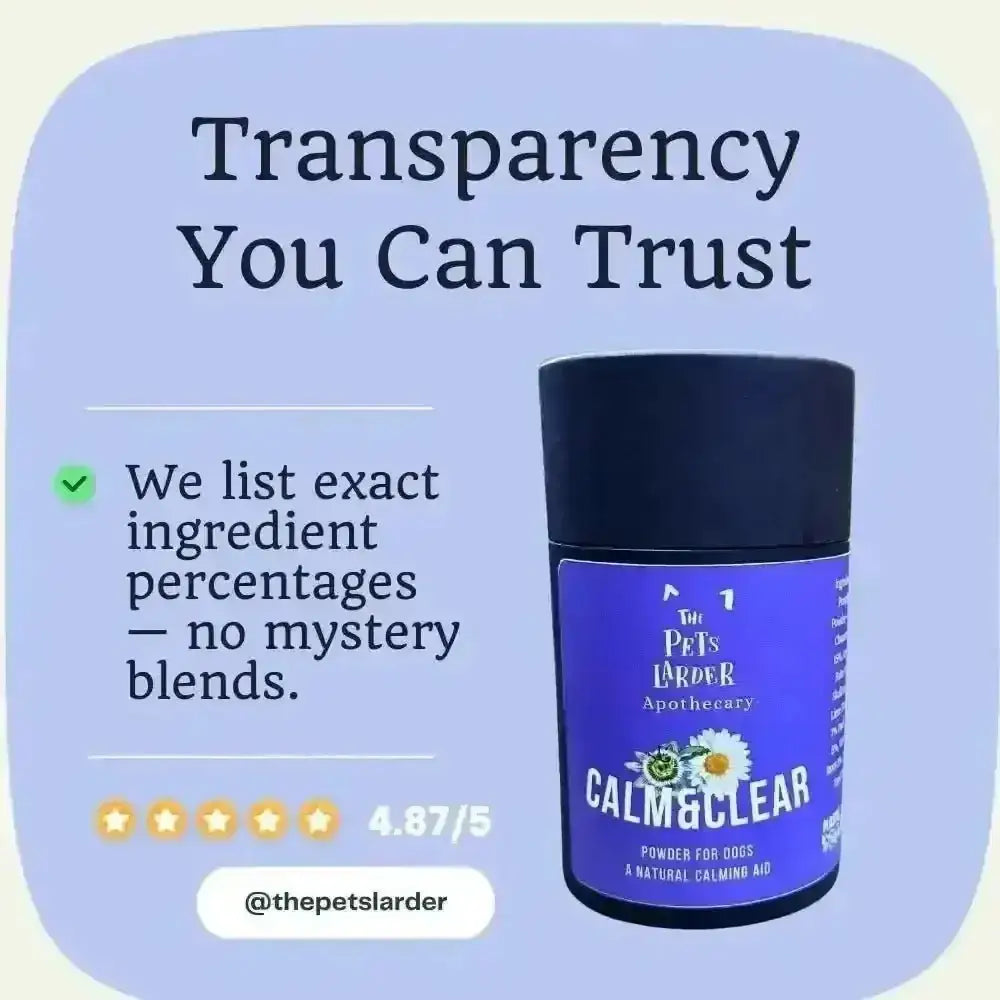 Calm & Clear tub with ingredient transparency graphic
