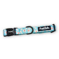 Pastel Daisy Dog Collar in aqua with white daisies, black quick-release buckle and D-ring