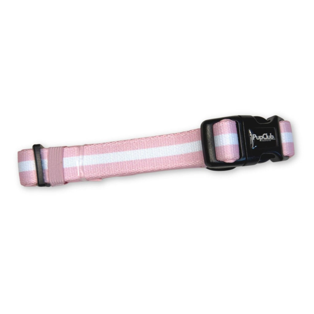 Pastel Pink Stripe Dog Collar side view showing the buckle and adjuster