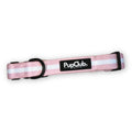 Pastel Pink Stripe Dog Collar with white stripe, black buckle and PupClub label