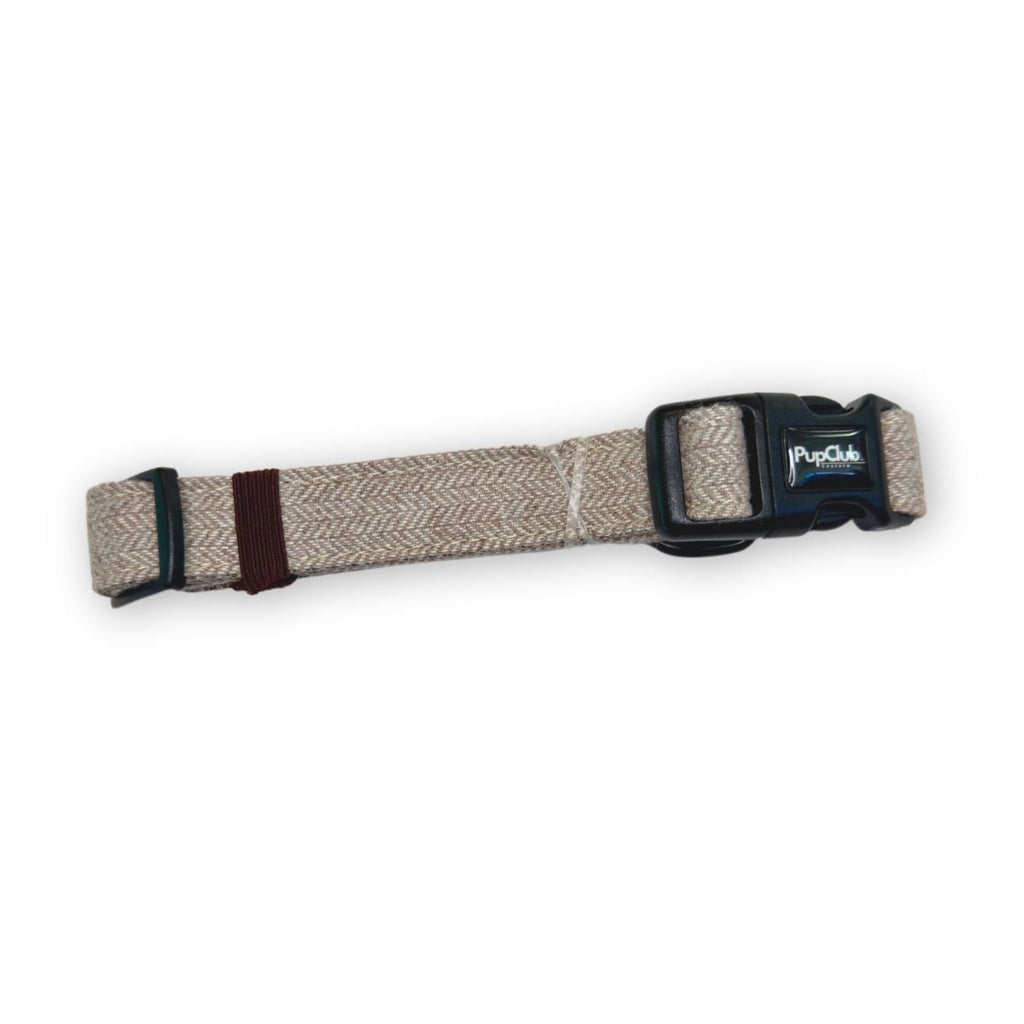 Brown Tweed Dog Collar side view showing the tweed texture and adjuster
