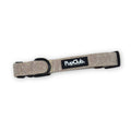 Brown Tweed Dog Collar laid flat with black buckle, D-ring and PupClub label