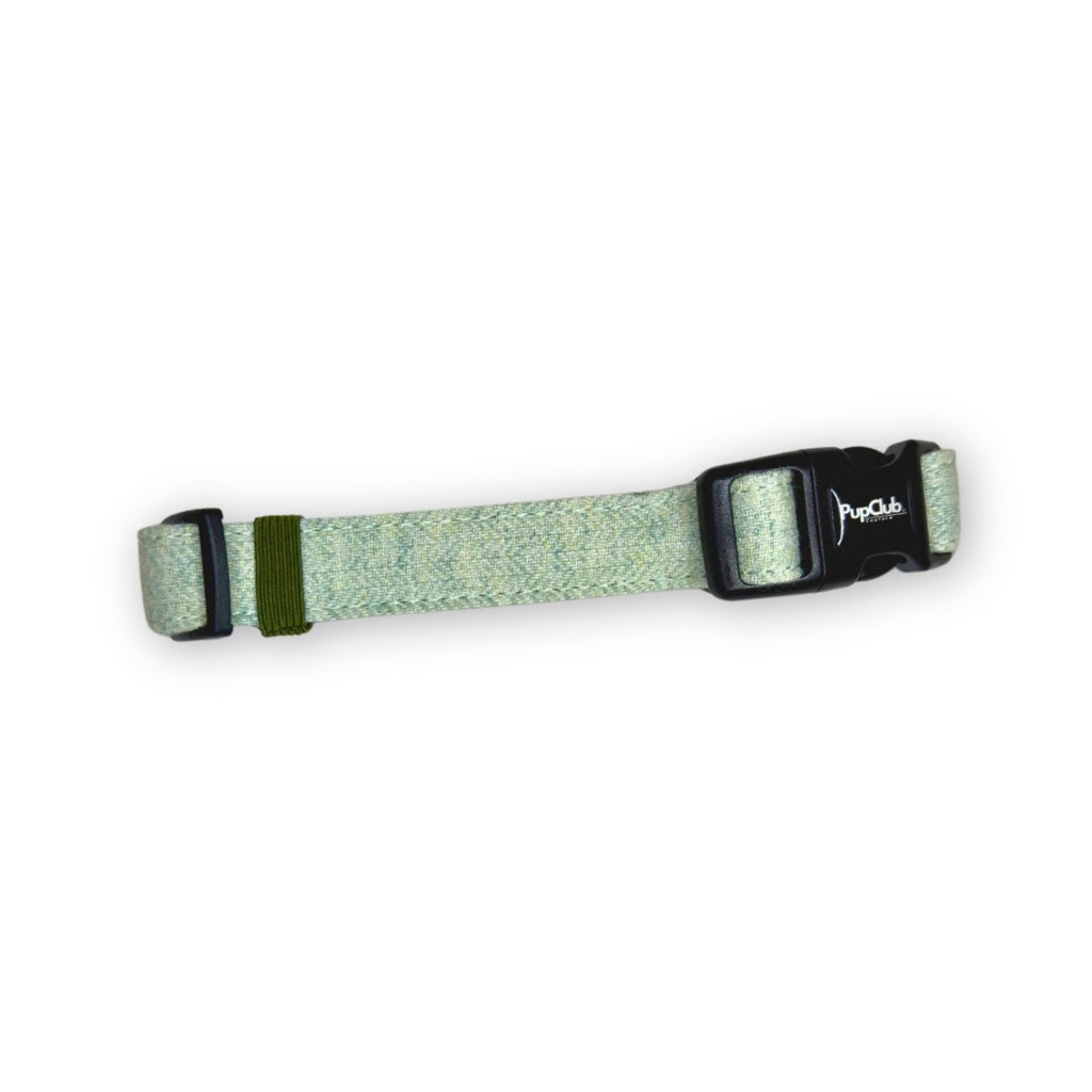 Reverse of the Sage Green Tweed Dog Collar showing the green lining