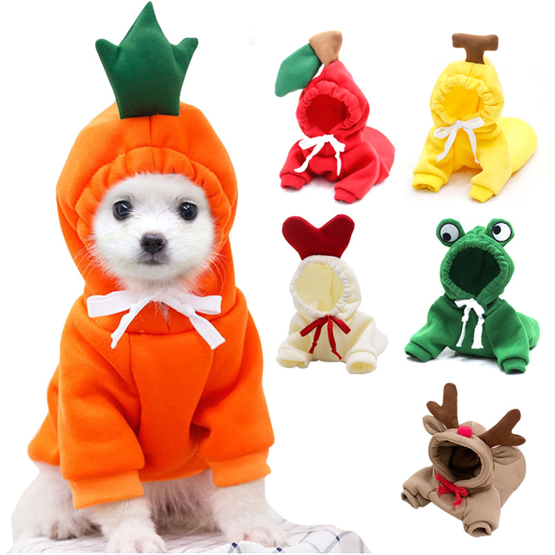 Warm fleece dog hoodie with character hood