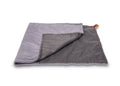 Balmoral reversible dog blanket folded to show grey herringbone tweed and grey faux fur