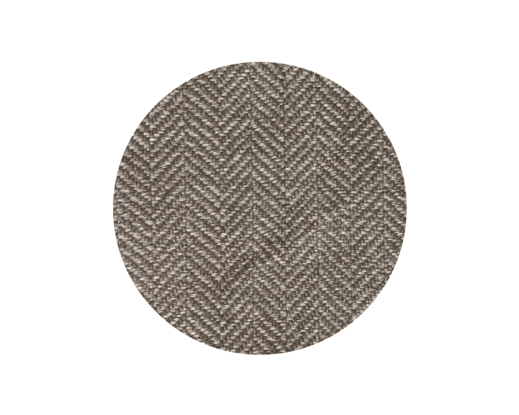 Swatch of the brown herringbone tweed used on the Lincoln blanket