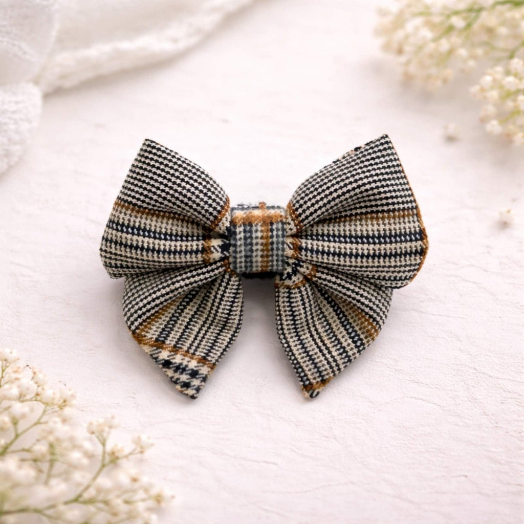 Foxbury Plaid Dog Sailor Bow on white with gypsophila