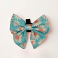 Pastel Daisy Dog Sailor Bow in aqua with white and peach daisies on white